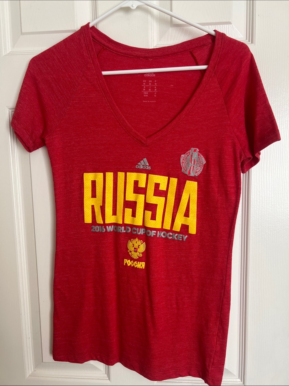 adidas Red Russia Graphic V-Neck Women's Tee
